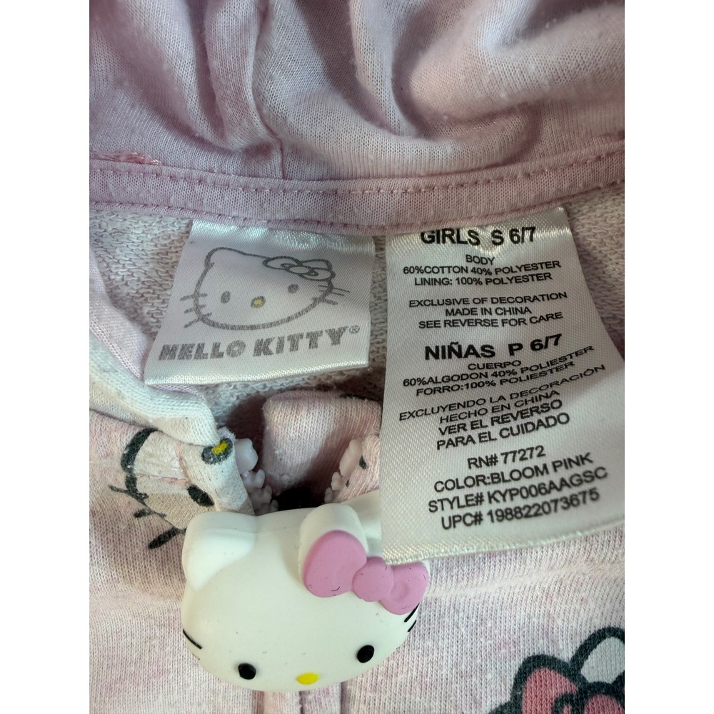 Hello Kitty Girls Pink Zip Up Hoodie All Over Print Sanrio Sweatshirt Size 6/7 - Picture 4 of 7